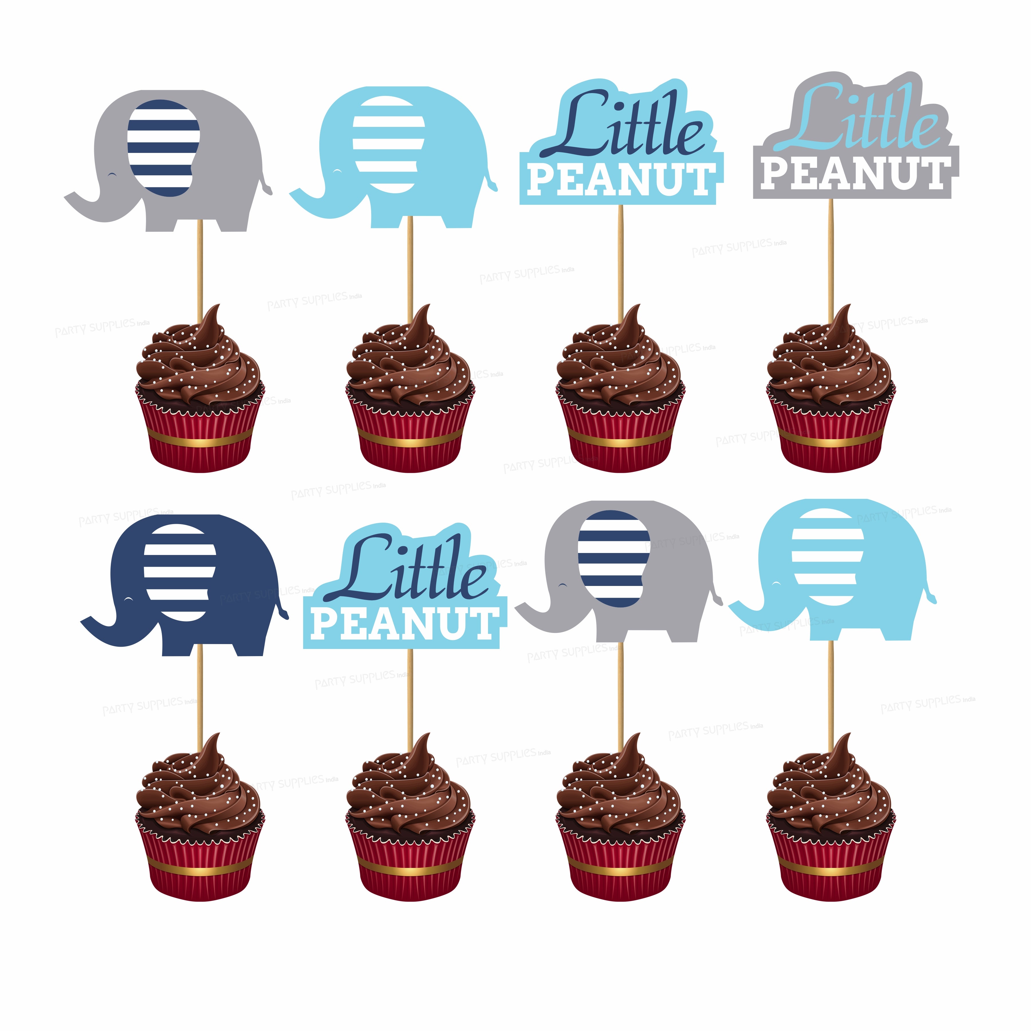 PSI Blue Elephant Theme Cup Personalized Cake Topper