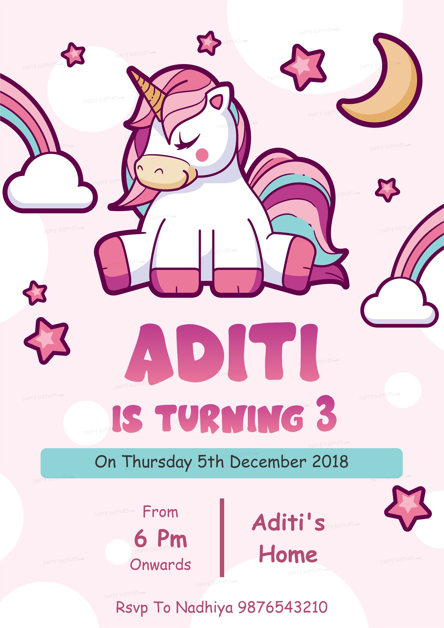 Unicorn Theme Personalized Invite