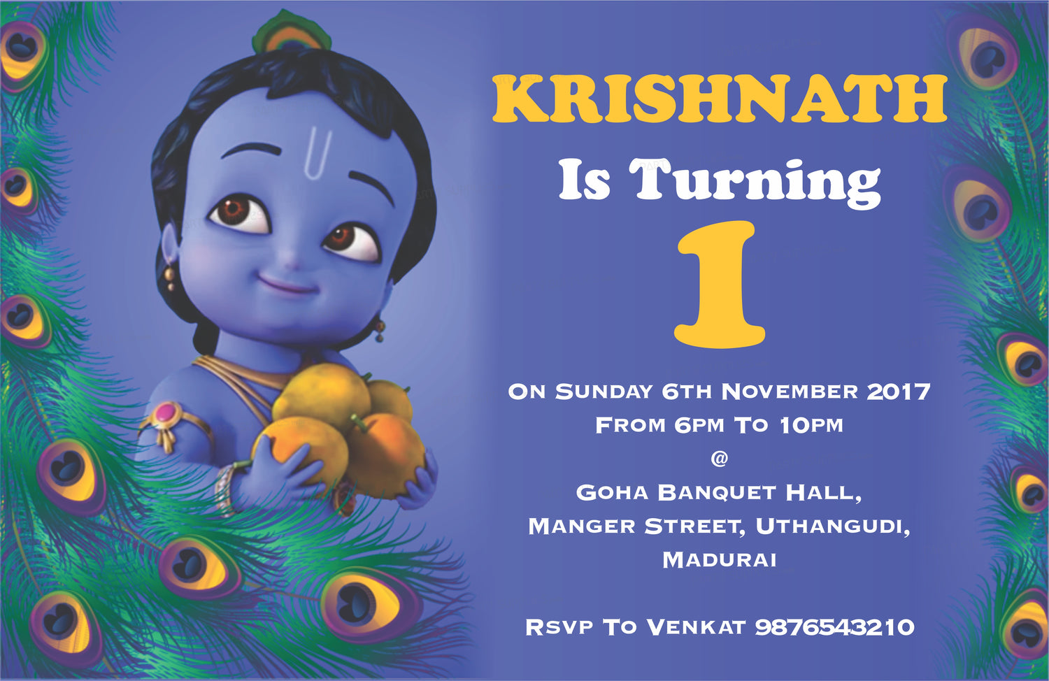 Little Krishna with Apple Theme Invite