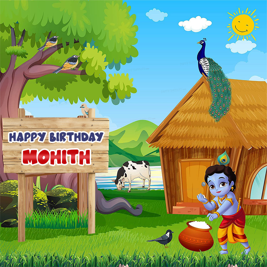 Little Krishna Hut Theme Backdrop