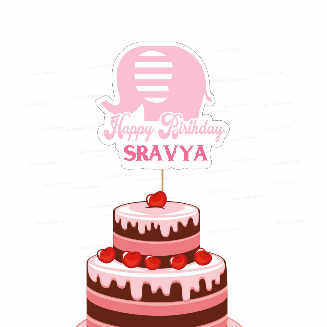 Pink Elephant Theme Cake Topper