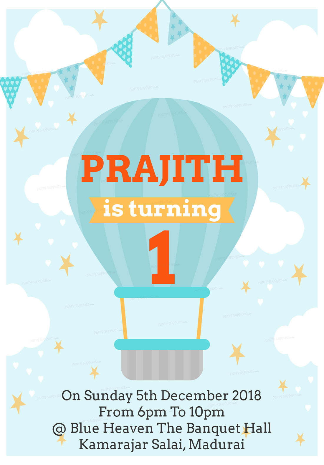 Hot Air Theme Boy Customized Invite