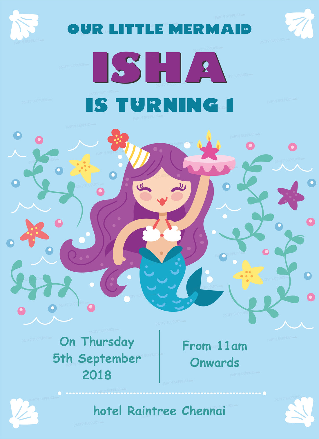 Mermaid Theme Personalized Invite