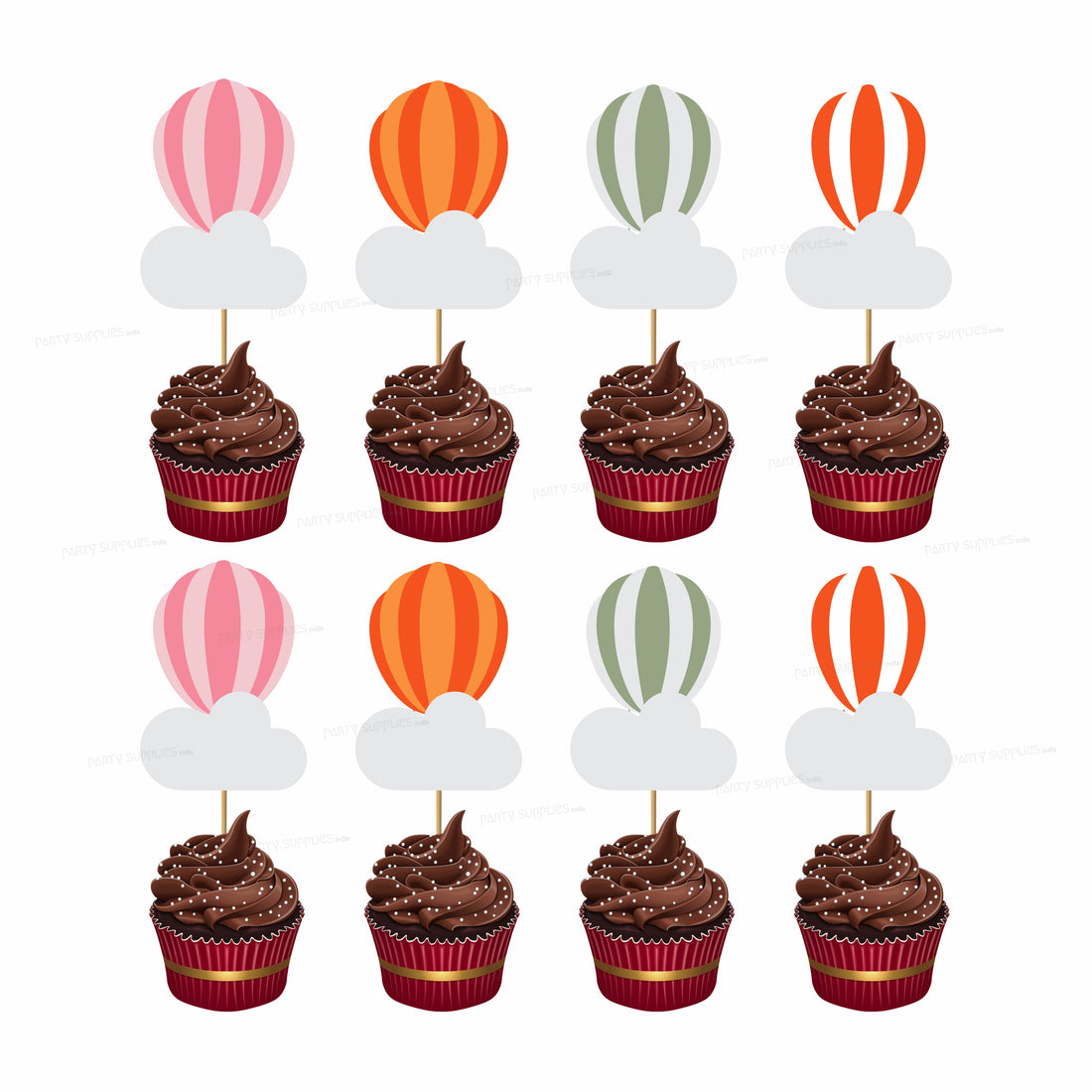 Hot Air Theme Boy Cup Balloons Cake Topper