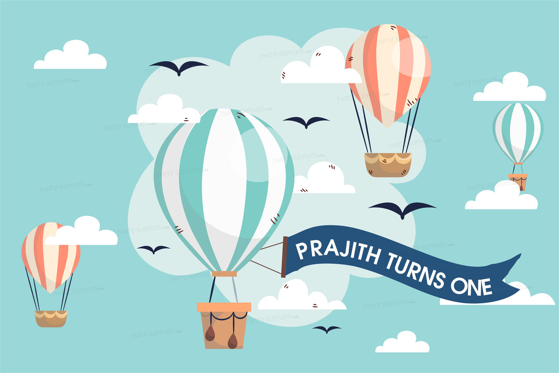 Hot Air Theme Boy Personalized Backdrop