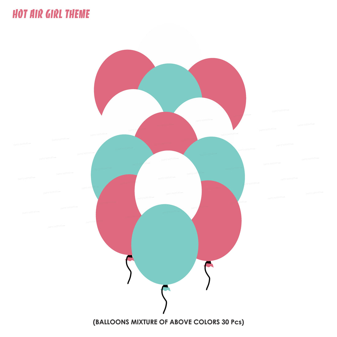 Hot Air Girl Theme Colour 30 Pcs Balloons