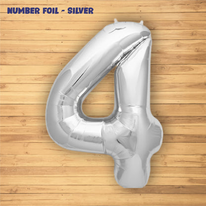 Number 4 Premium Silver Foil Balloon