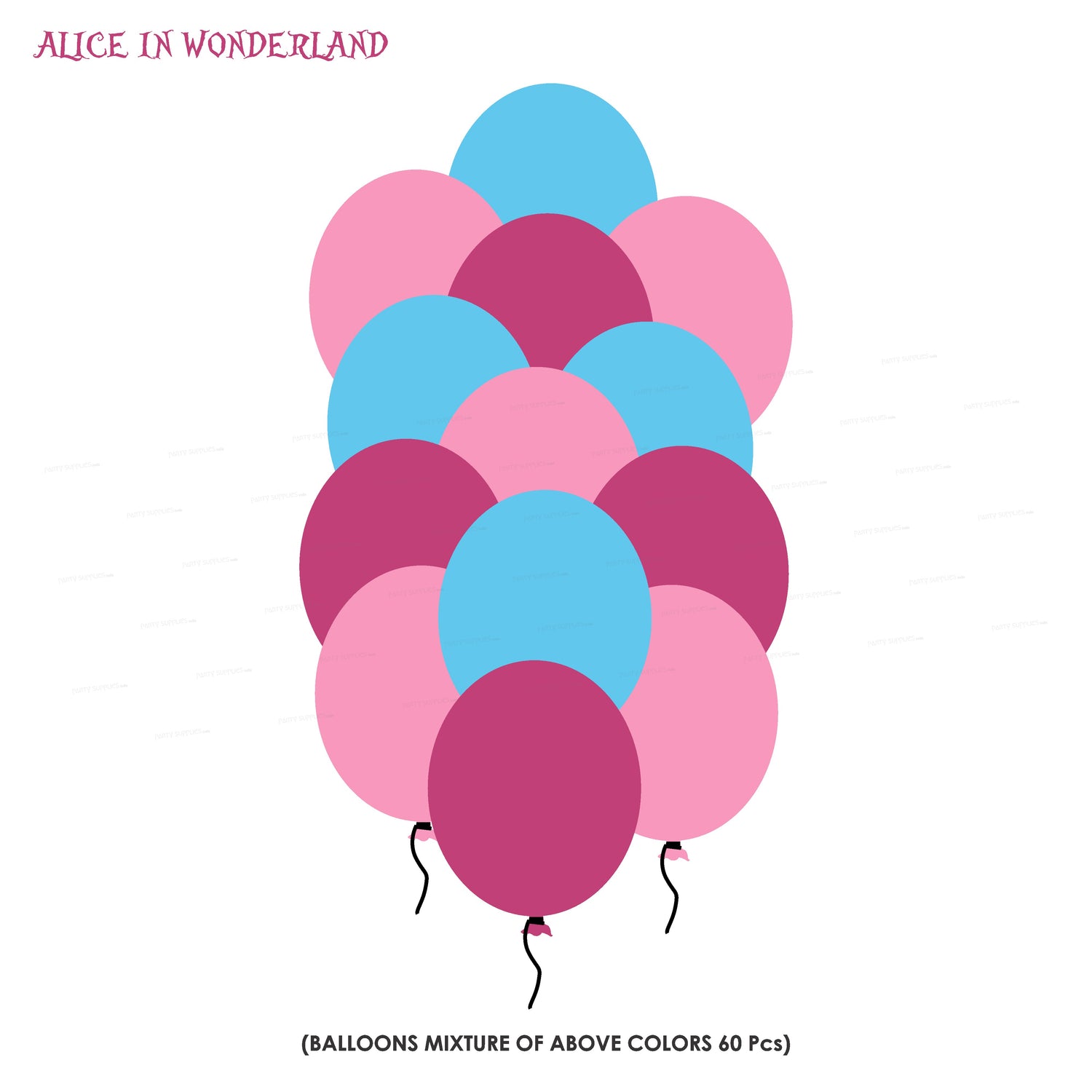 PSI Alice in Wonderland Theme Colour 60 Pcs Balloons