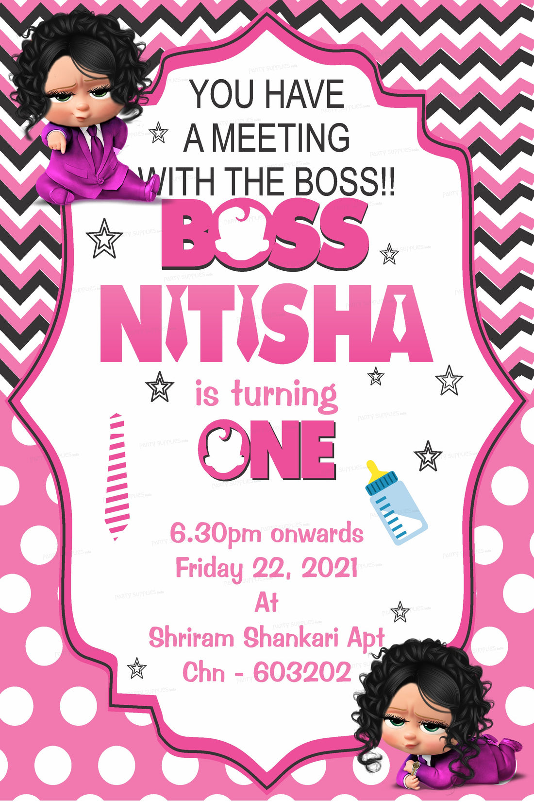 PSI Girl Boss Baby Theme Invite