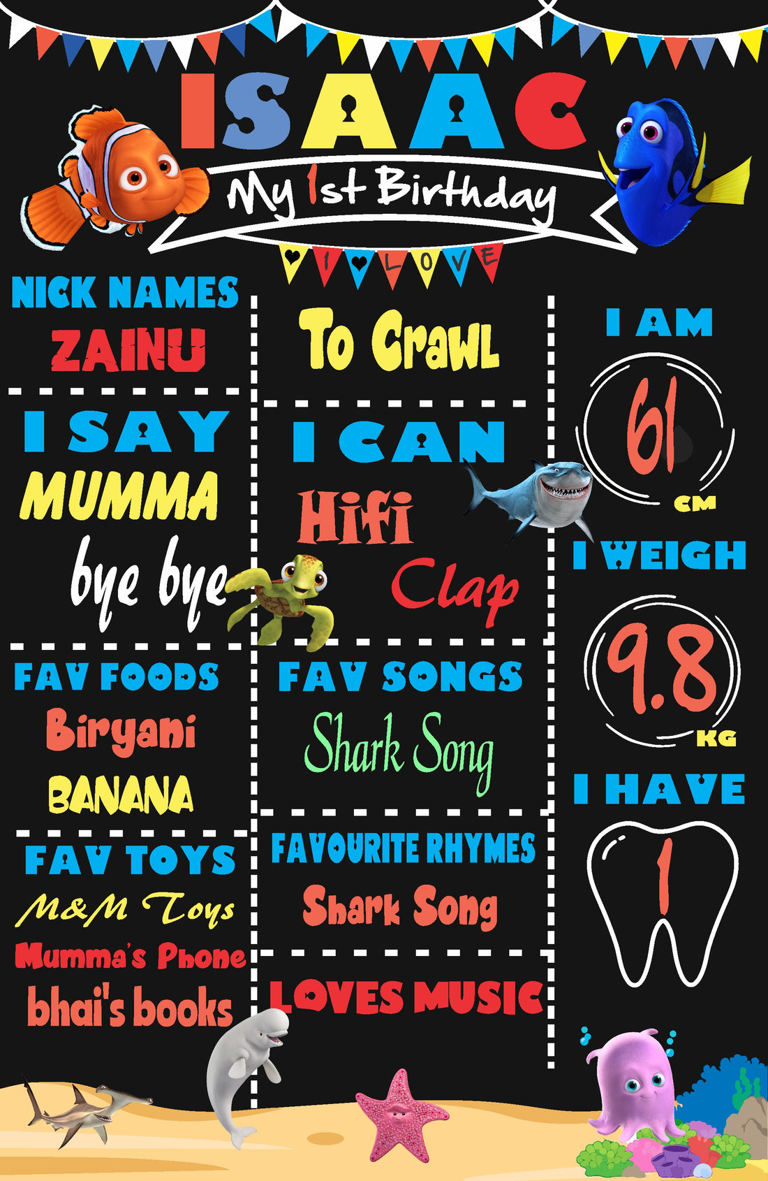 Nemo and Dory Theme Chalk Board