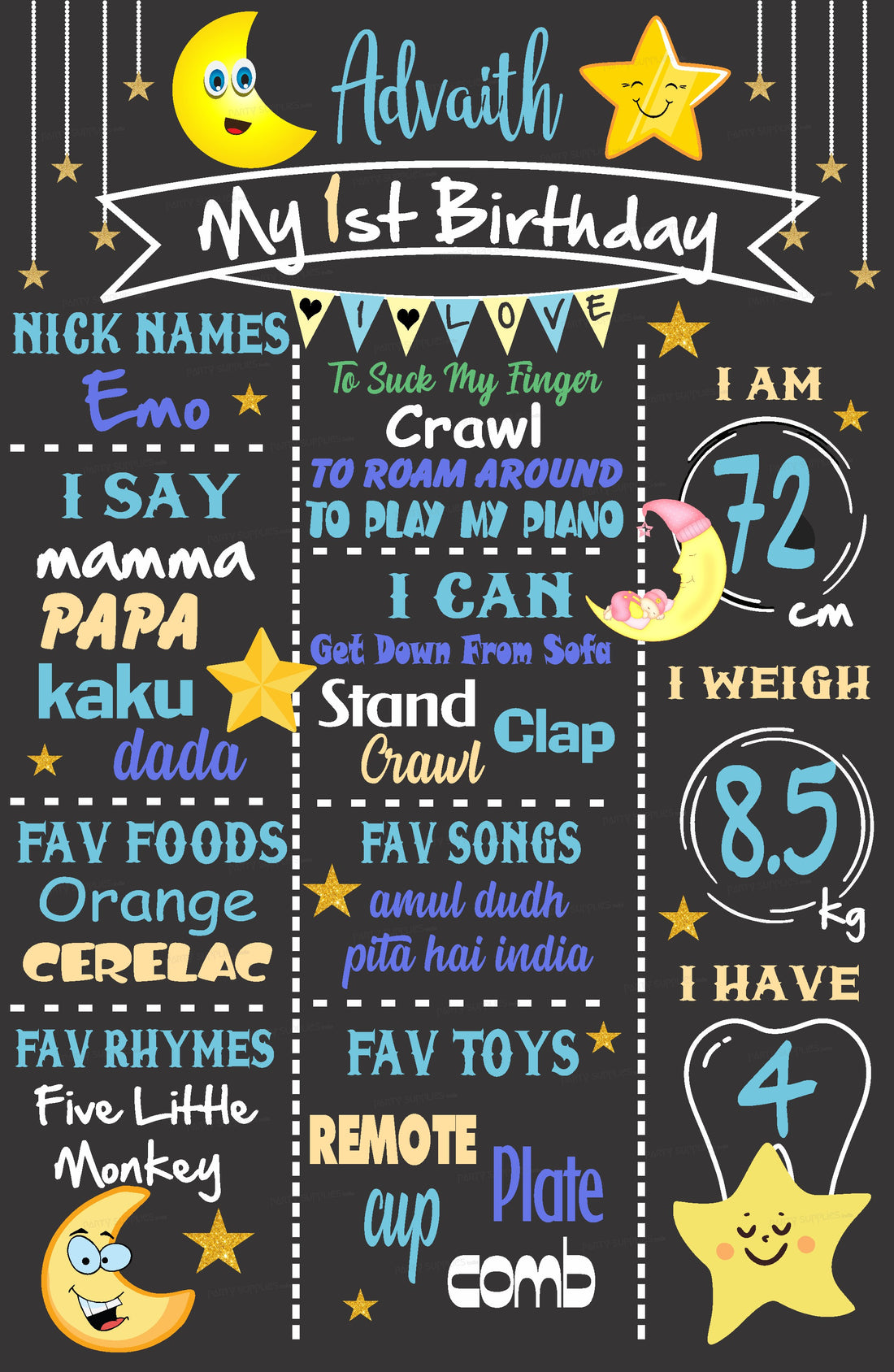 Twinkle Twinkle Little Star Boy Theme Chalk Board