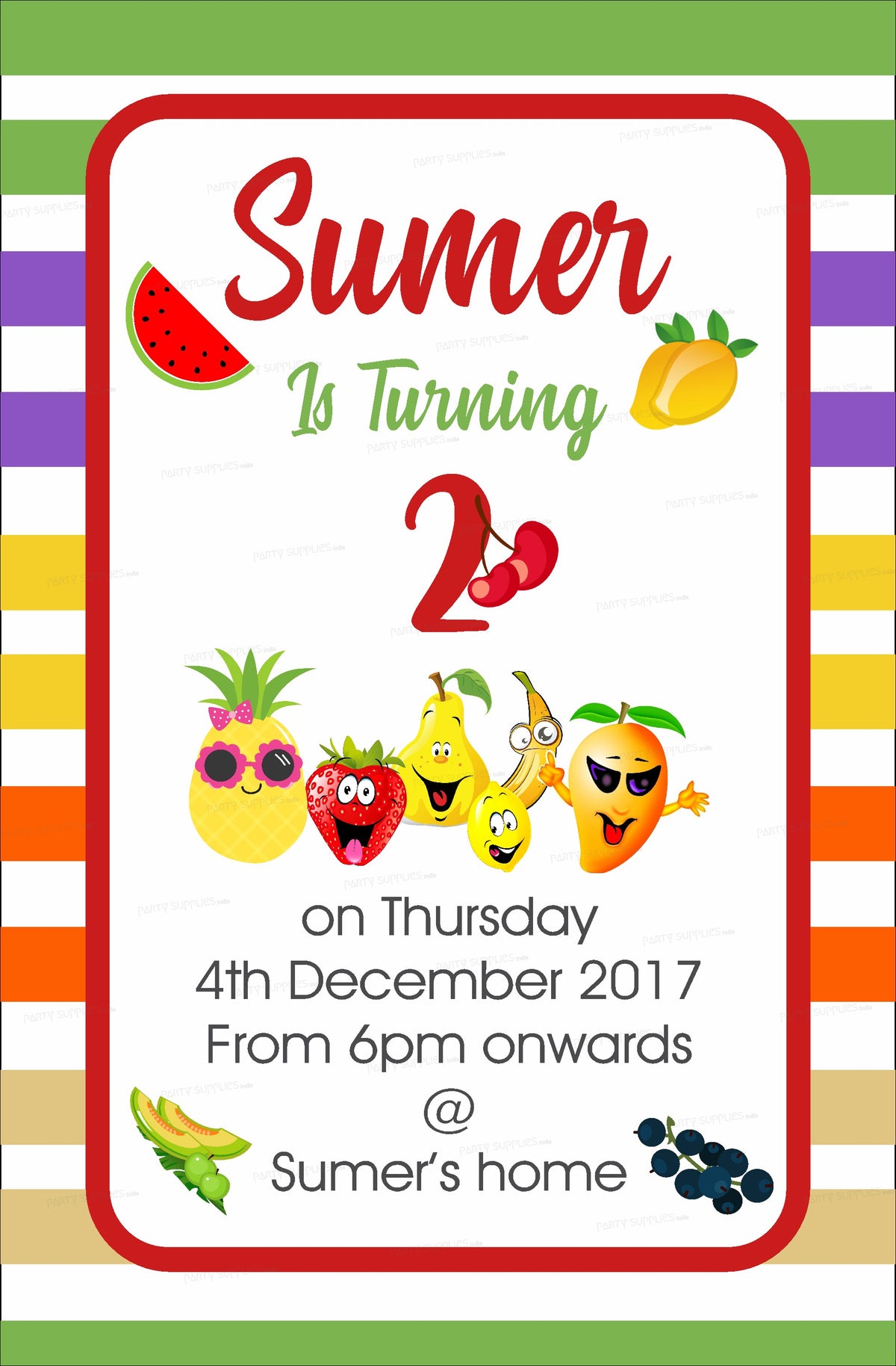 Fruit Invitations Fruits Theme Invite | Personalized Birthday Party Celebrations Online ...