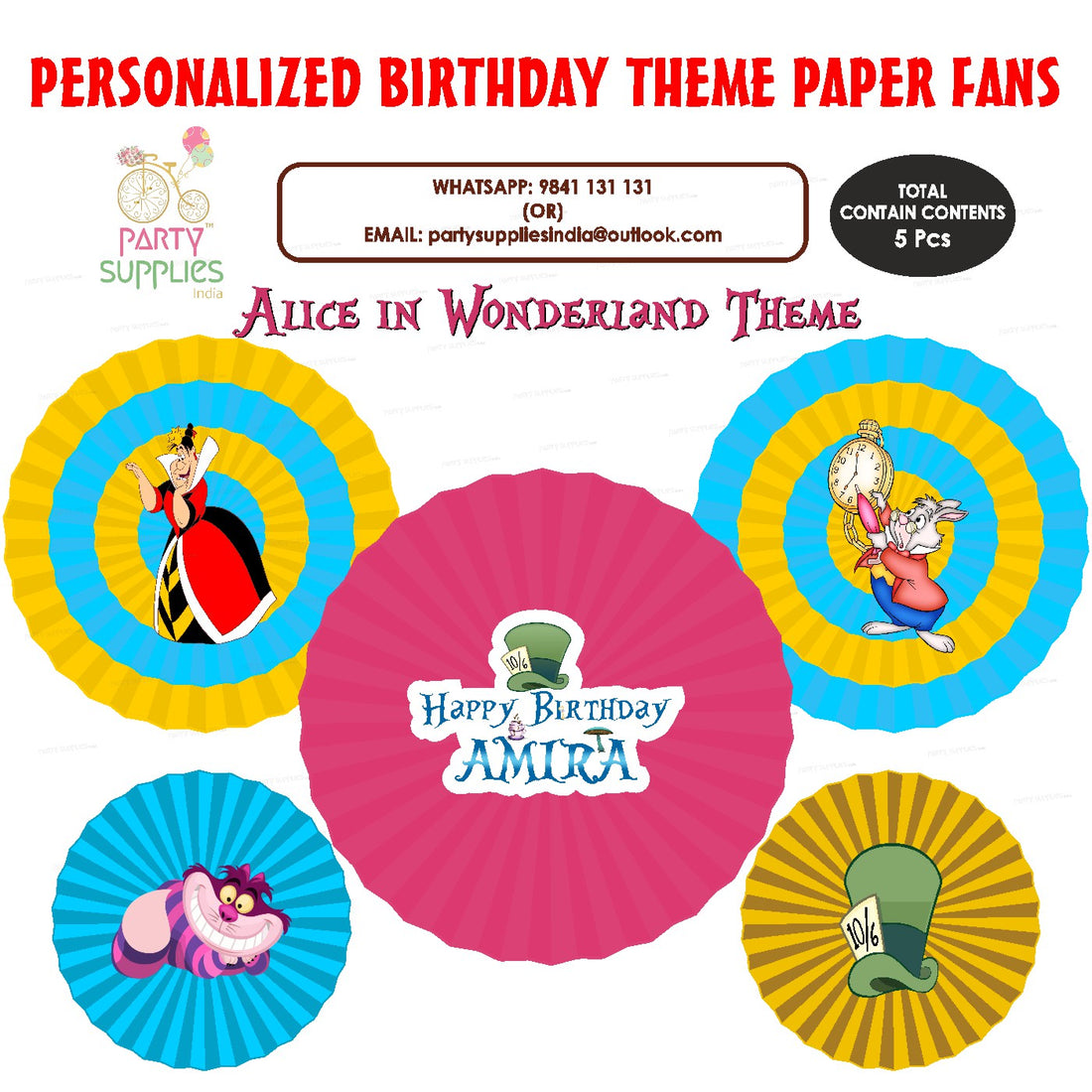 Alice In Wonderland Theme Paper Fan