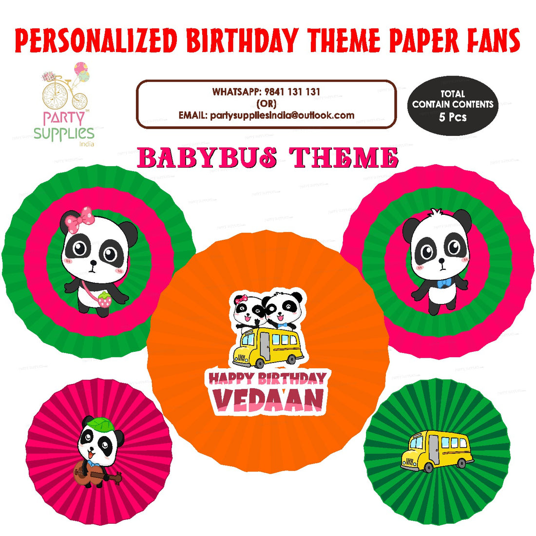 Baby Bus Theme Paper Fan