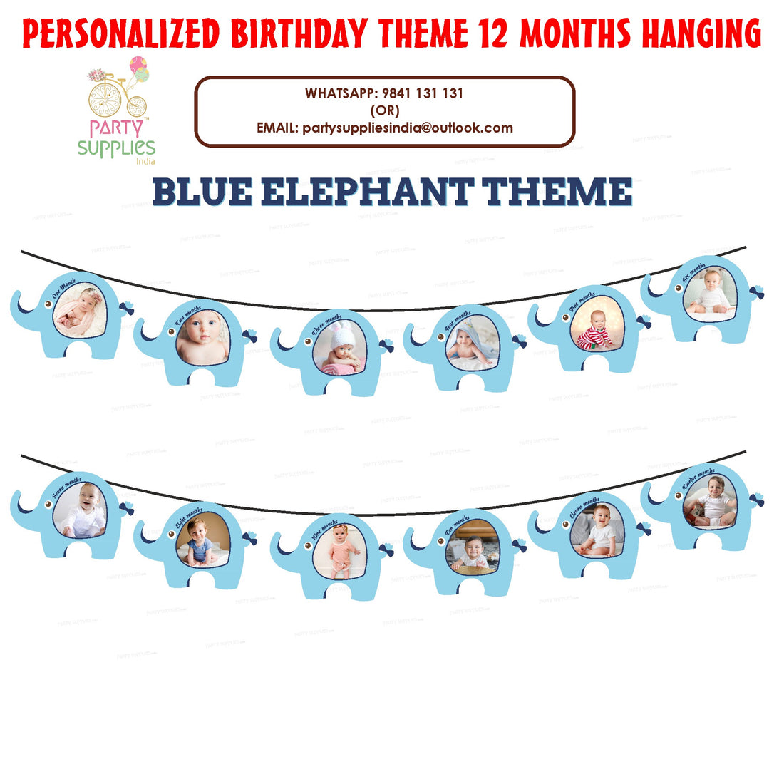 Blue Elephant Theme 12 Months Photo Banner