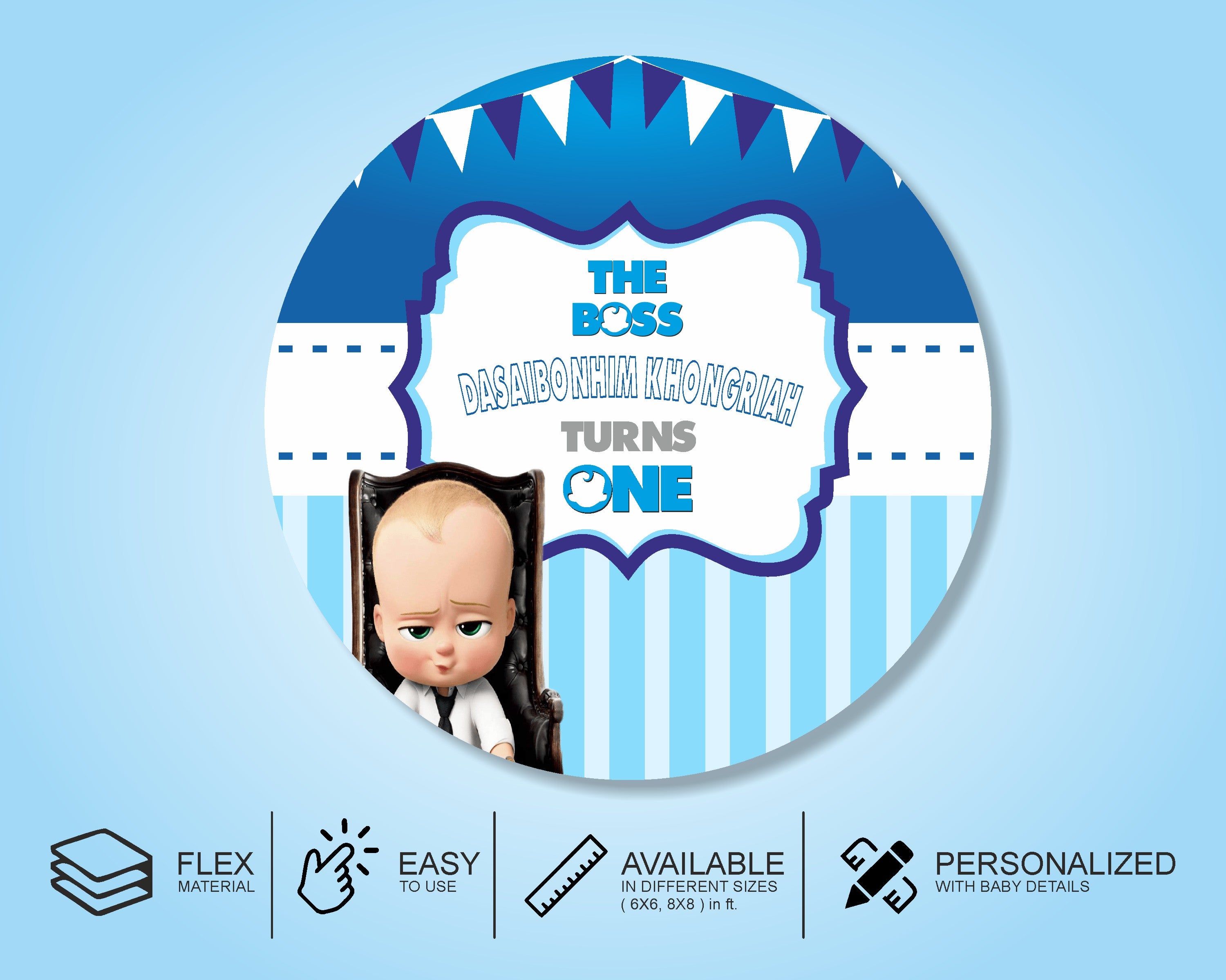 PSI Boss Baby Theme Personalized  Round Backdrop