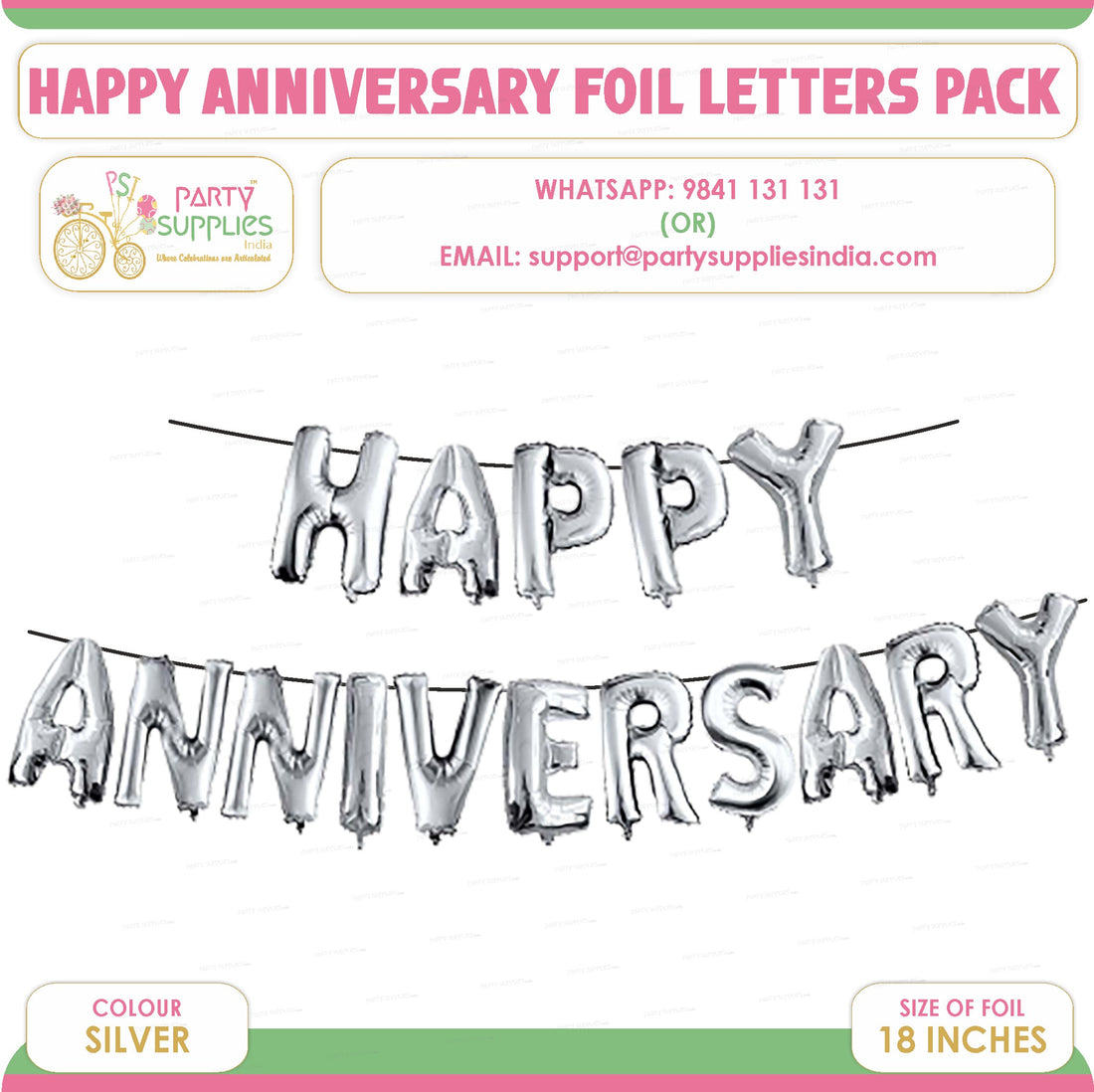 Happy Anniversary Silver Foil Balloons Letter Pack