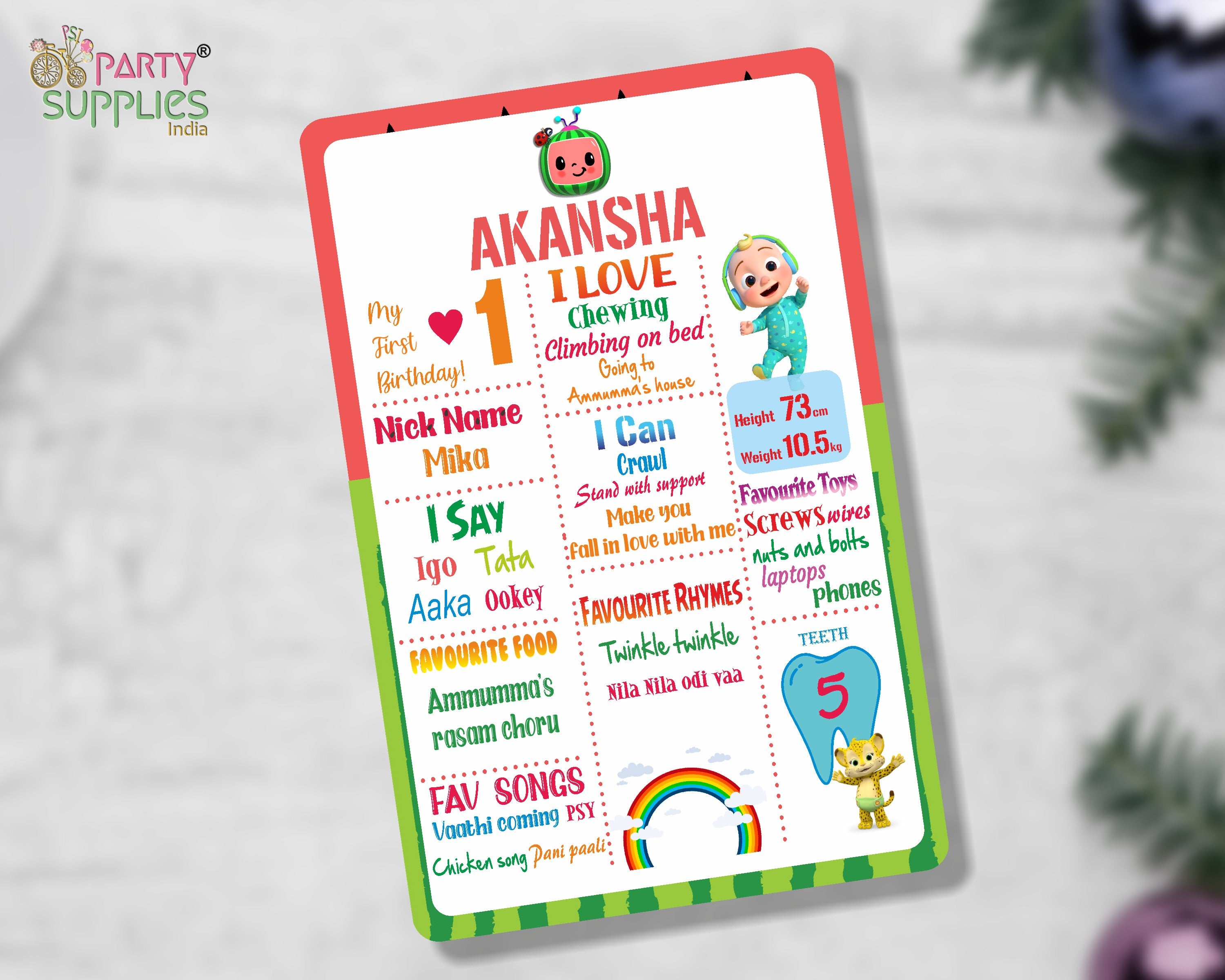 Cocomelon Girl Theme White Chalkboard