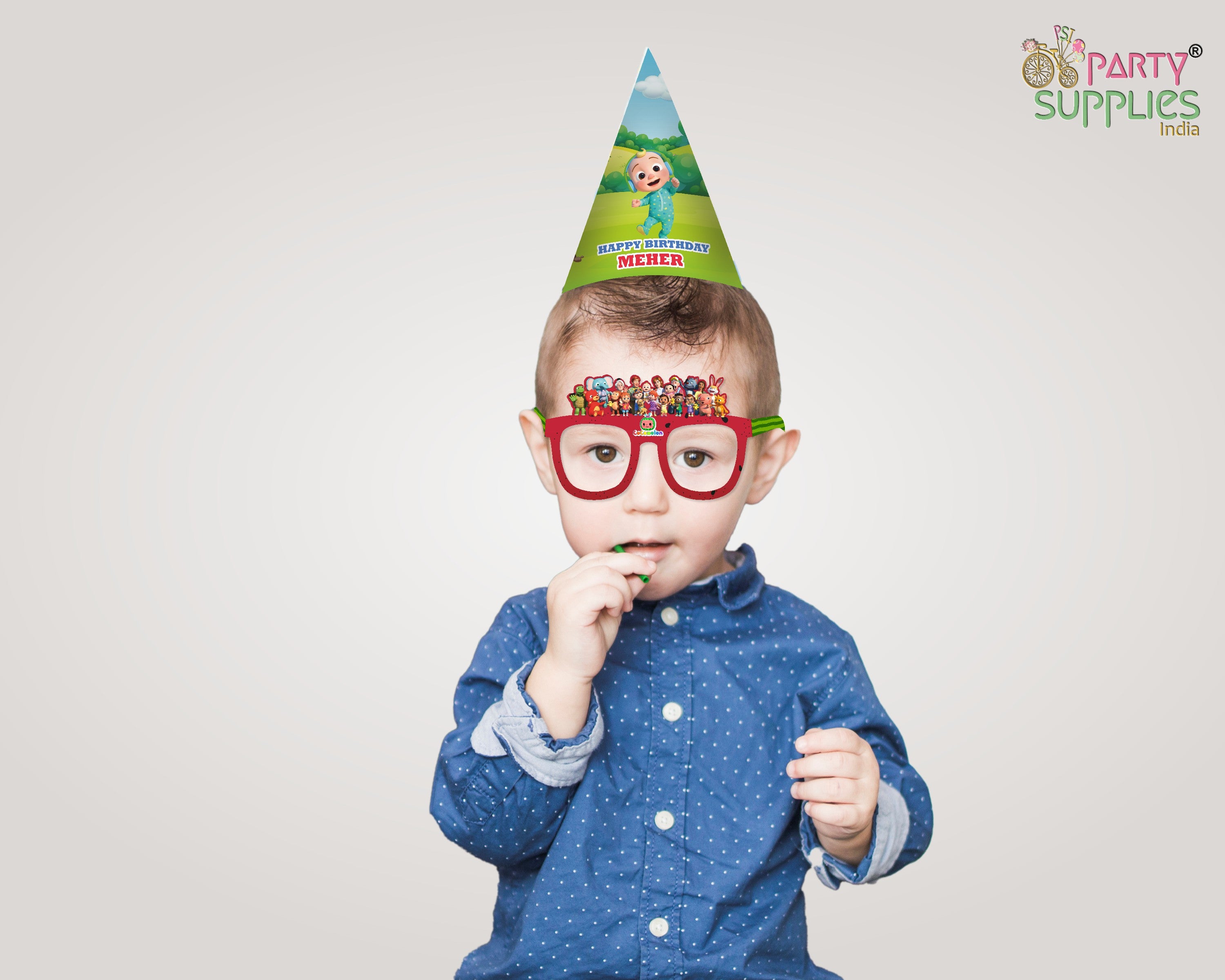 PSI Cocomelon Boy theme Birthday Party glasses