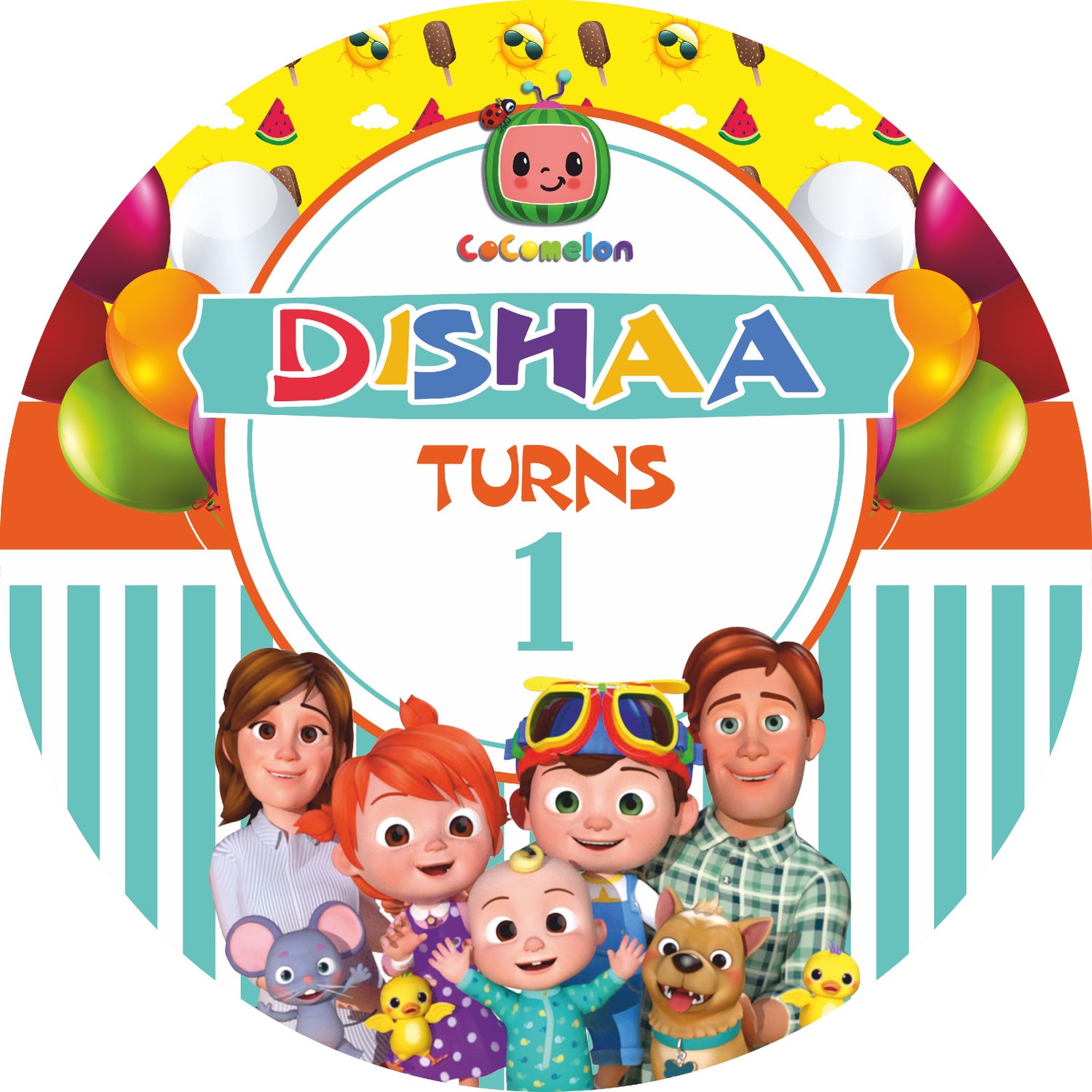 Coco Melon Theme Boy Personalized Round Backdrop - image 1 of 5 | Party Supplies India