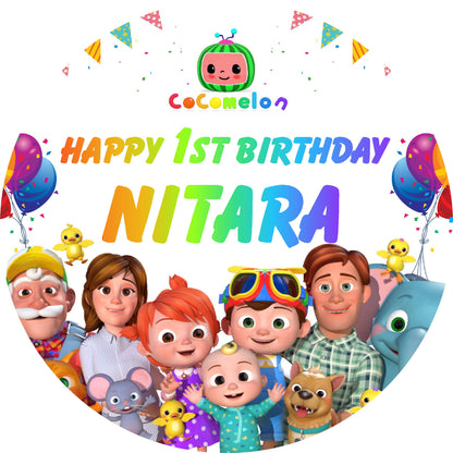 Coco Melon Theme Girl  Personalized Round Backdrop