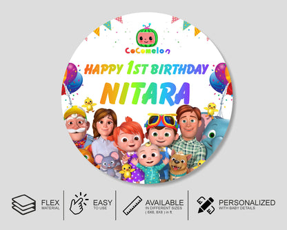 Coco Melon Theme Girl  Personalized Round Backdrop