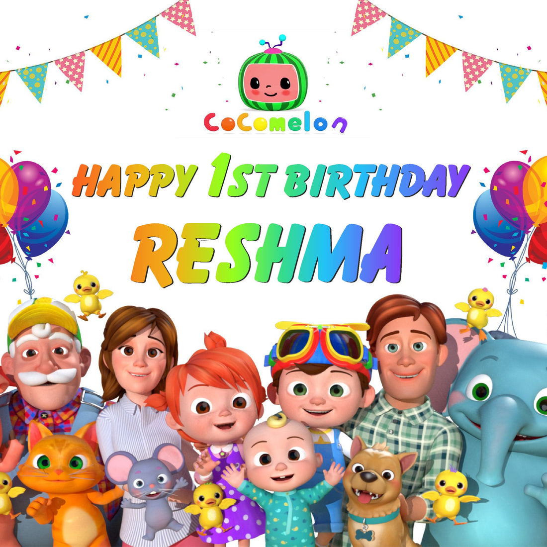 Coco Melon Theme Girl Personalized Square Backdrop