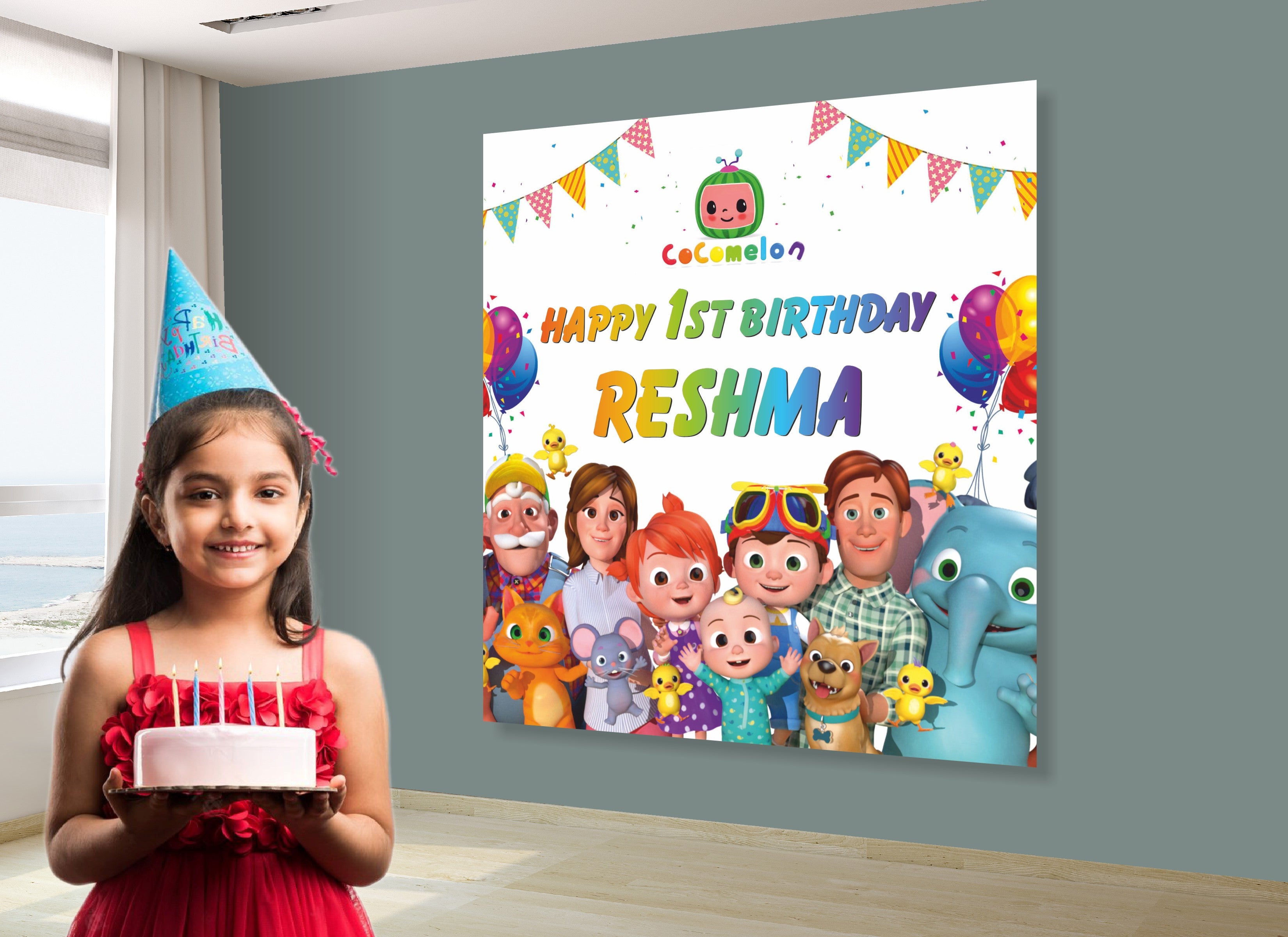 Coco Melon Theme Girl Personalized Square Backdrop - image 2 of 3 | Party Supplies India