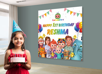 Coco Melon Theme Girl Personalized Square Backdrop - image 2 of 3 | Party Supplies India