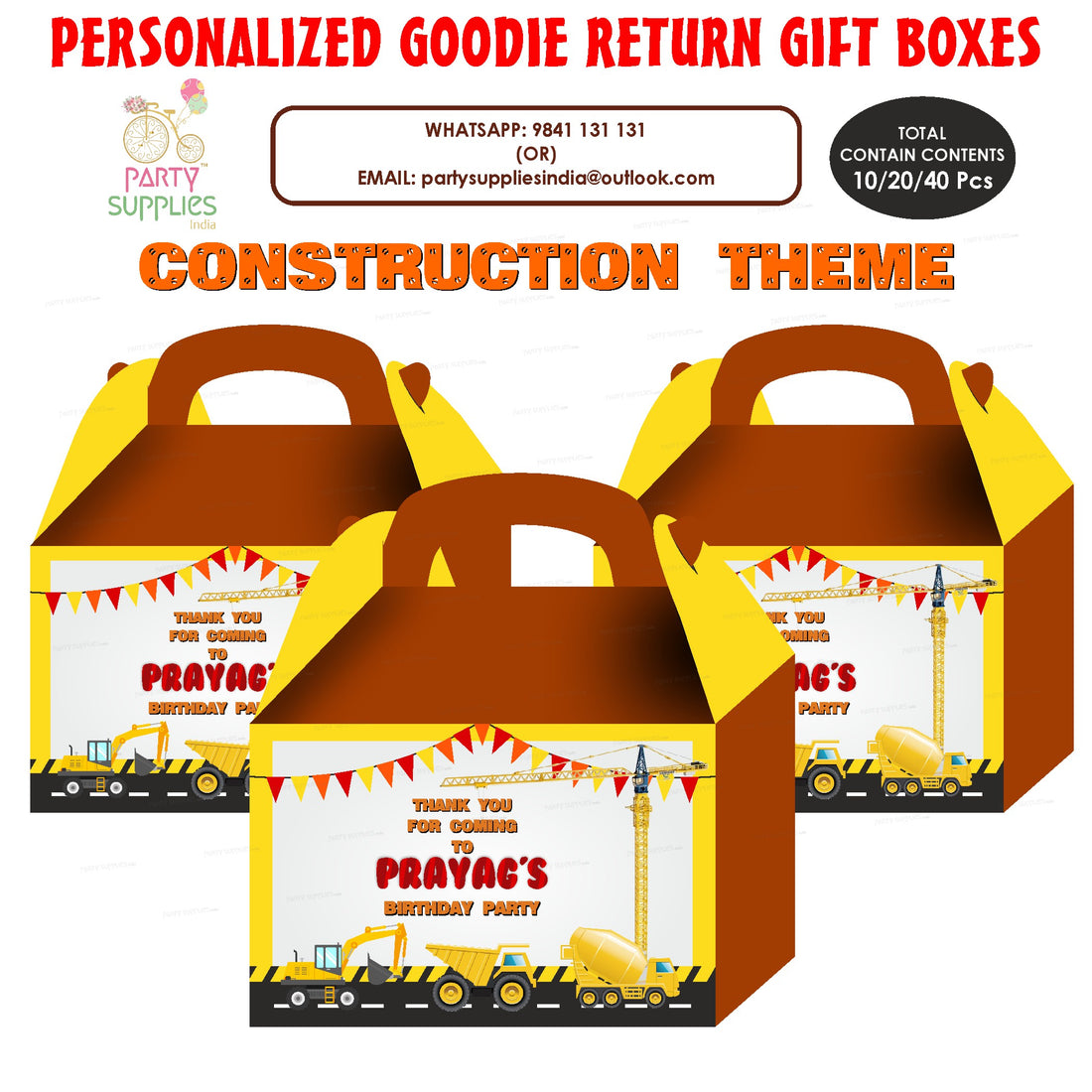 Construction theme Goodie Return Gift Boxes