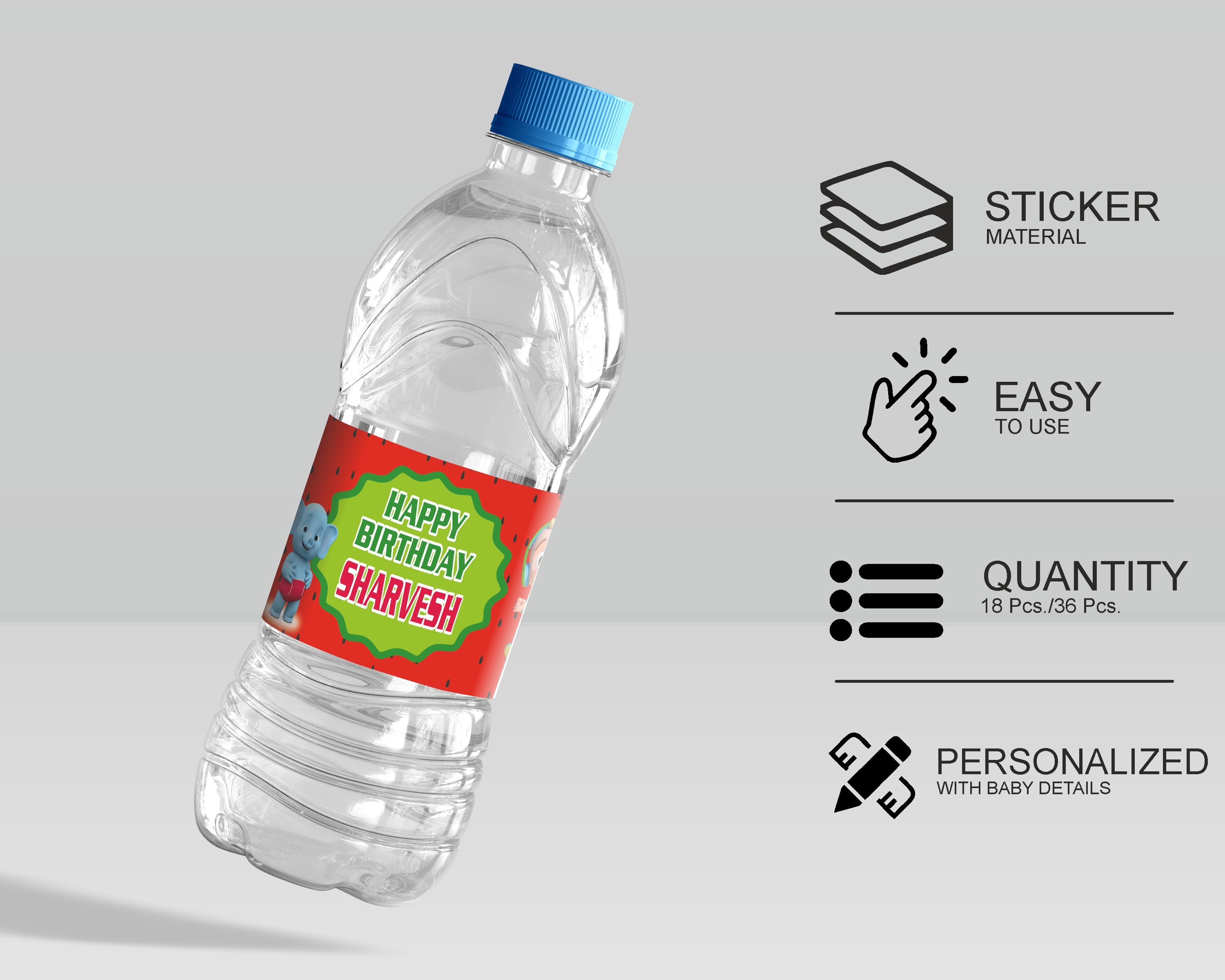PSI Cocomelon Boy Theme Water Bottle Sticker