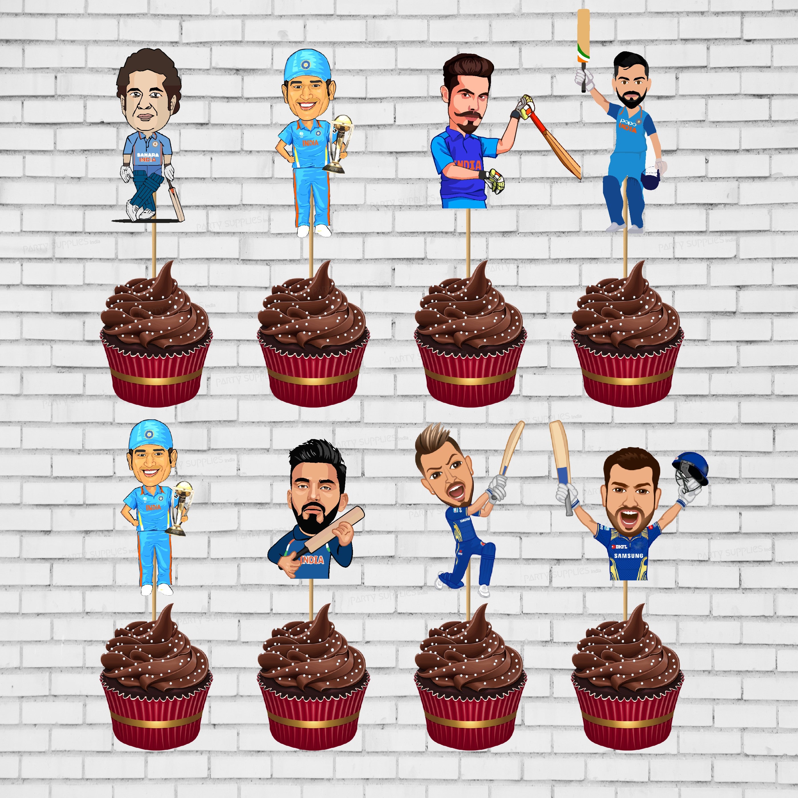 PSI Cricket Theme Players Cup Cake Topper