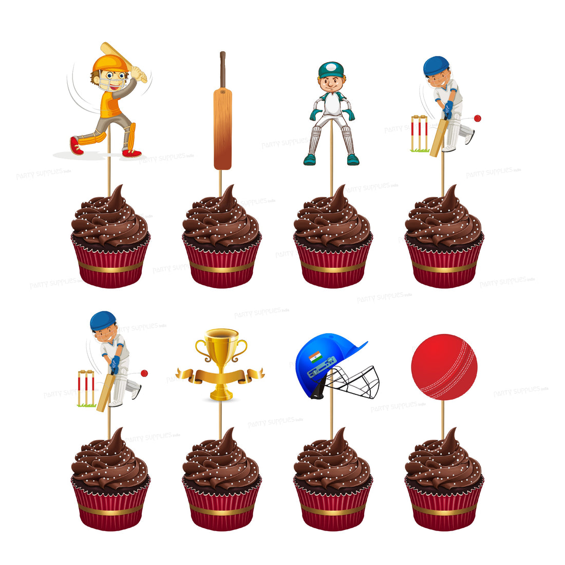 Cricket Theme Cup Cake Topper