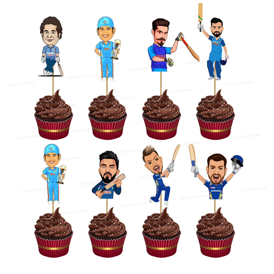 Cricket Theme Players Cup Cake Topper
