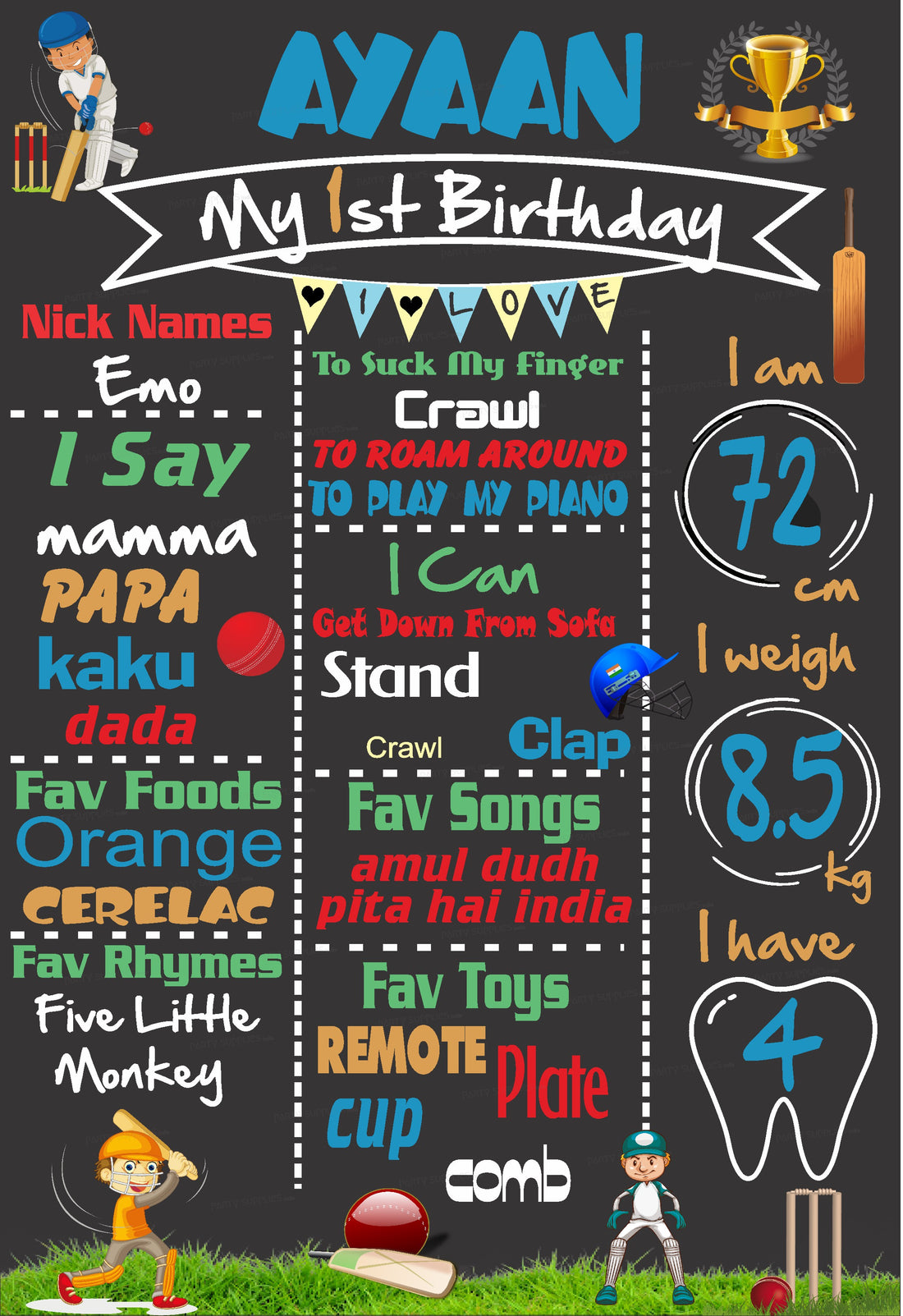 Cricket Theme Chalk Board