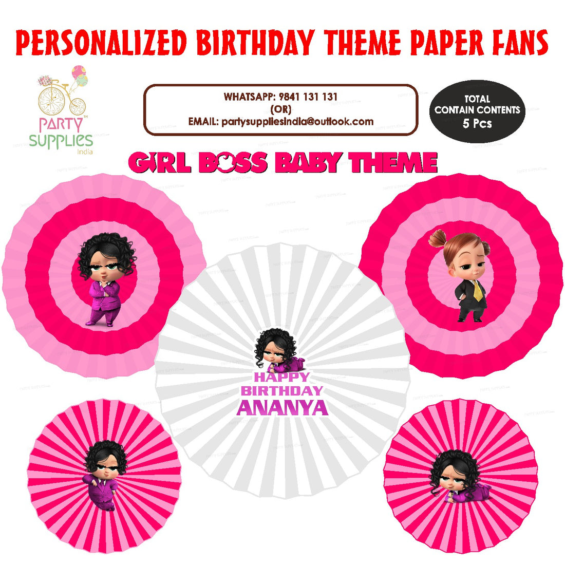 Girl Boss Baby Theme Paper Fan