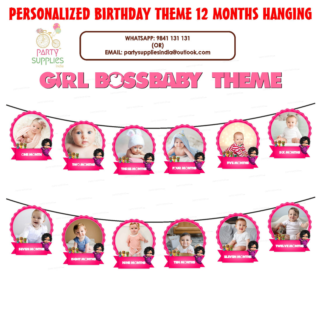 Girl Boss Baby Theme 12 Months Photo Banner