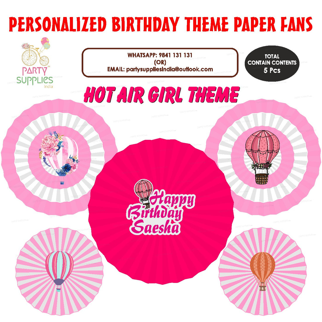 Hot Air Girl Theme Paper Fan