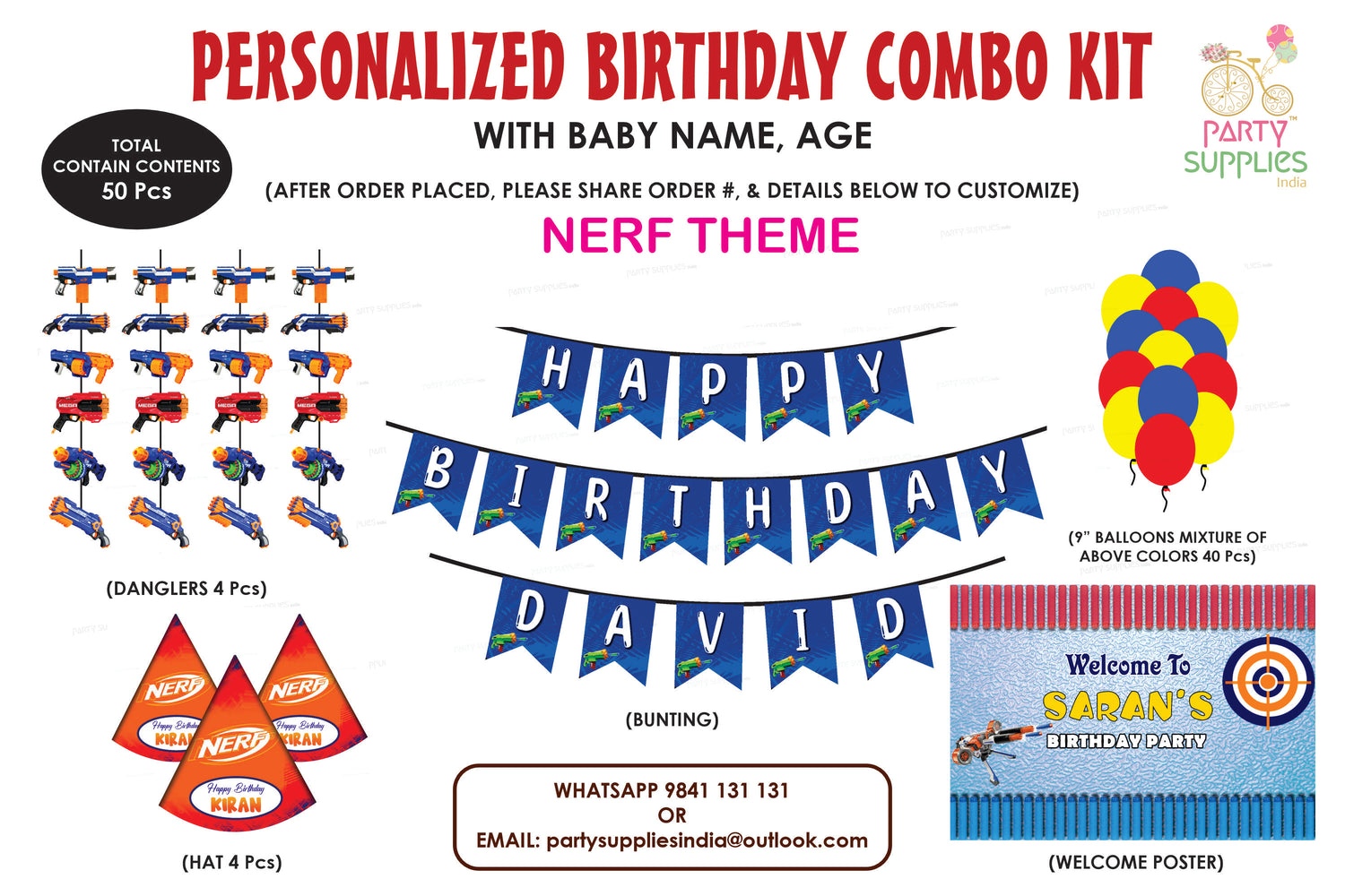 Nerf Theme Heritage Combo Kit - image 1 of 6 | Party Supplies India