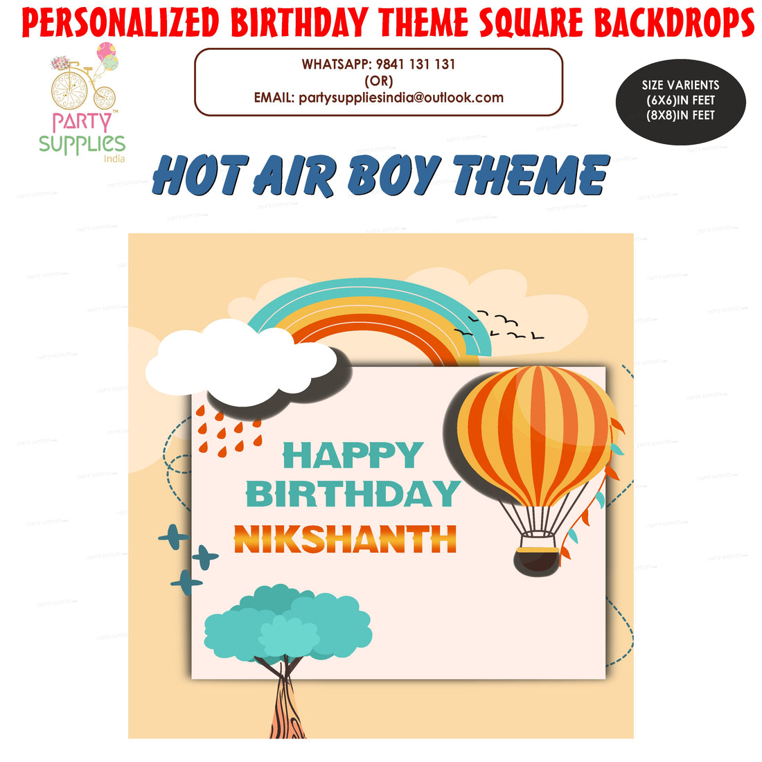 Hot Air Theme Boy Square Backdrop