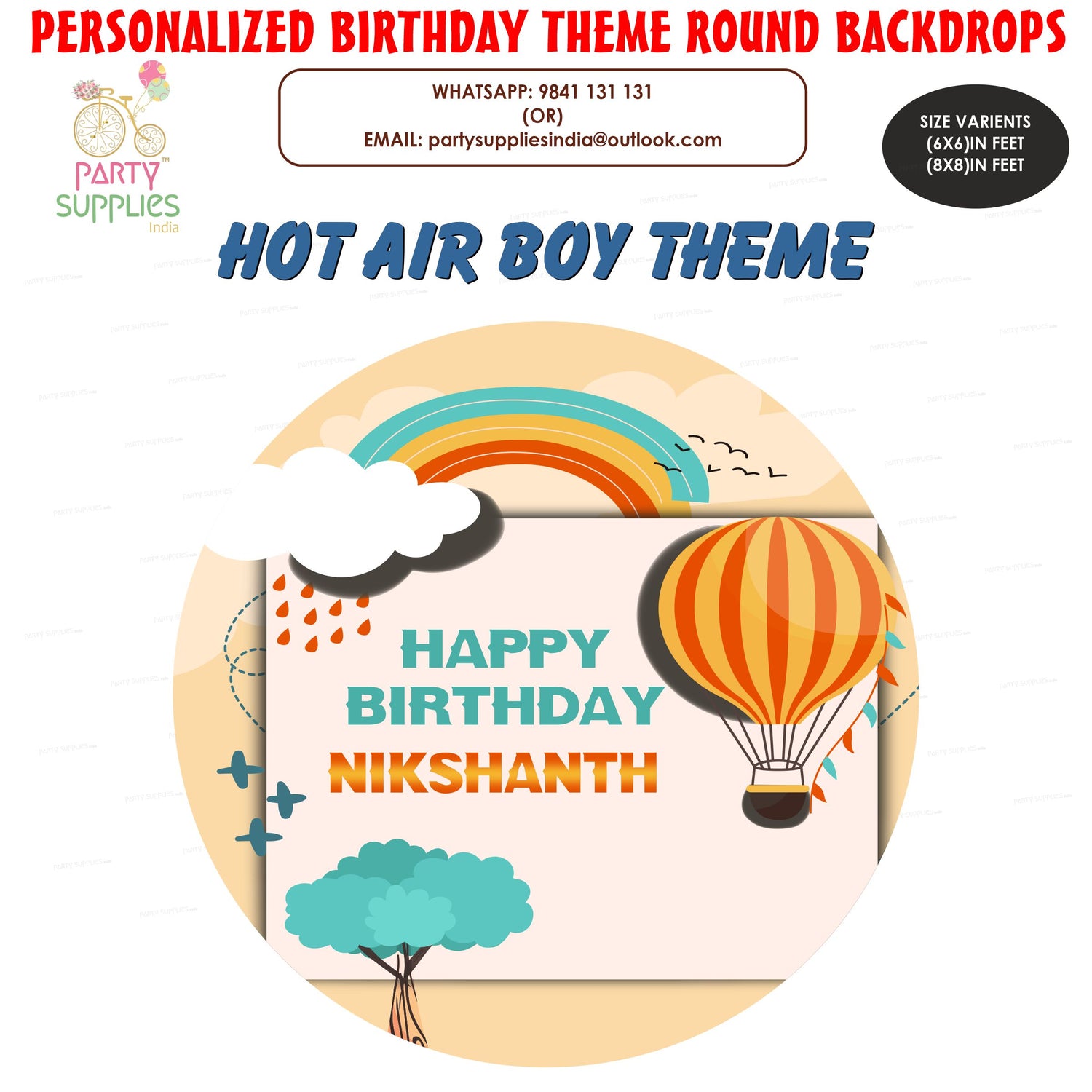 Hot Air Theme Boy Round  Backdrop