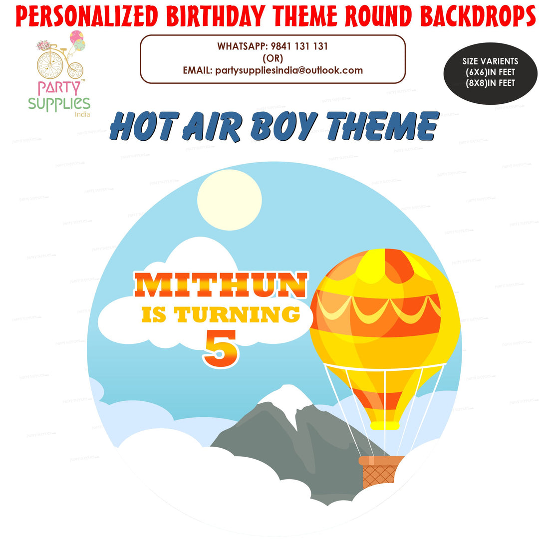 Hot Air Theme Boy Customized Round Backdrop