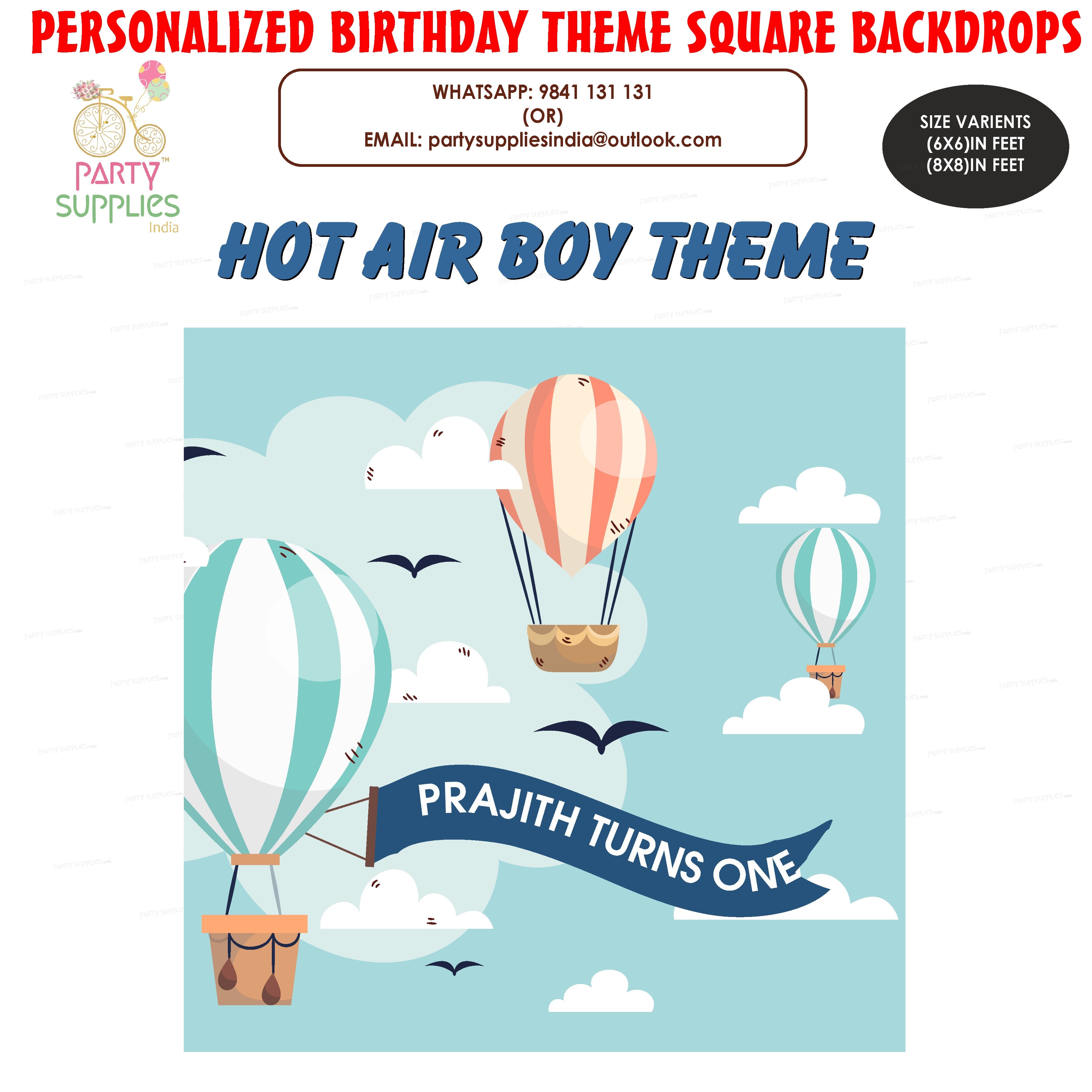 Hot Air Theme Boy Personalized Square Backdrop