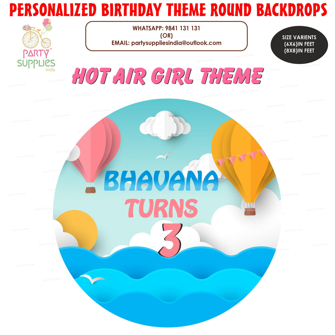 Hot Air Theme Girl Round Backdrop