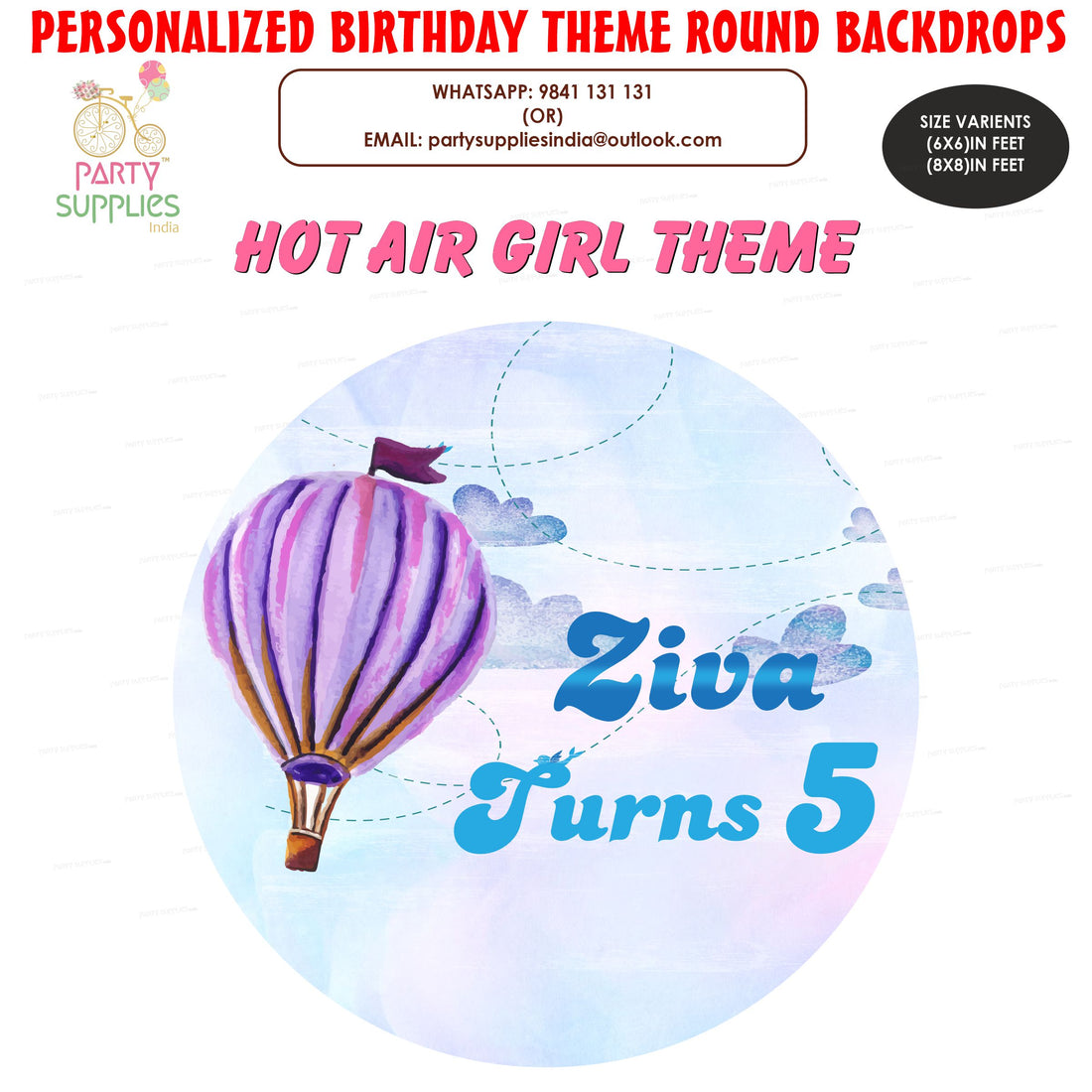 Hot Air Theme Girl Customized Round Backdrop