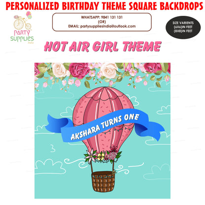 Hot Air Theme Girl Personalized Square Backdrop