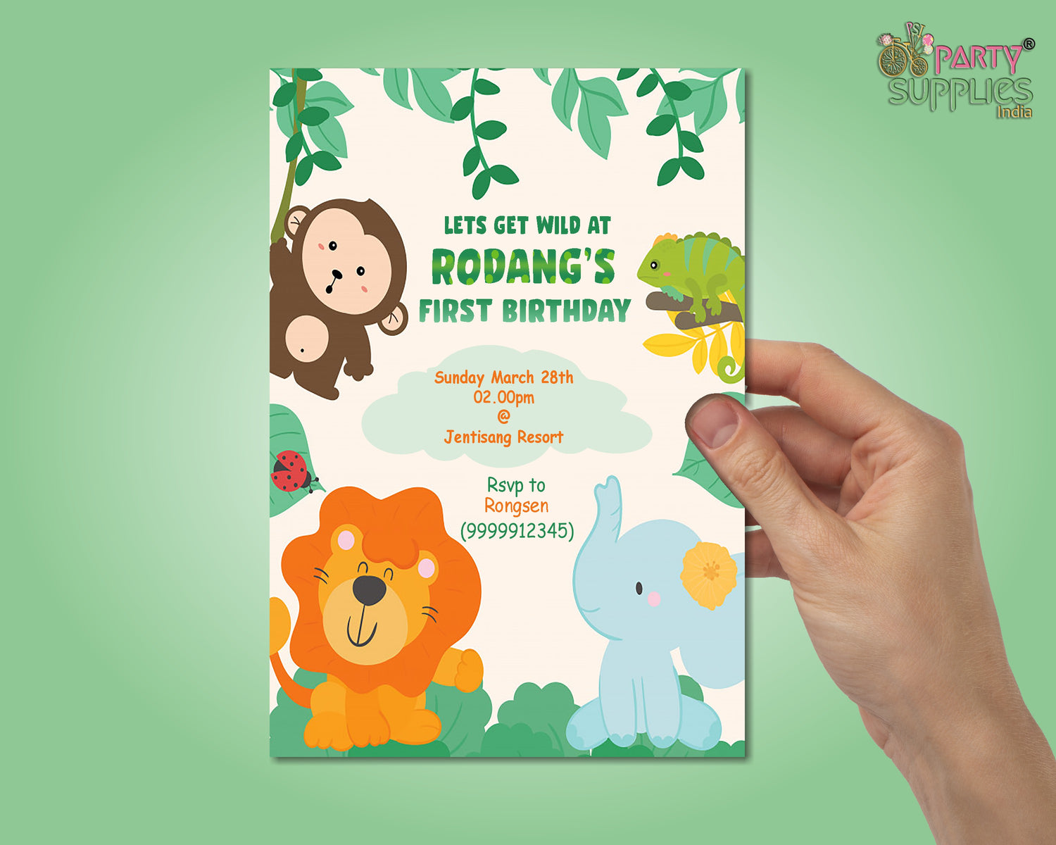 Jungle Theme Customized with Baby Details Invite
