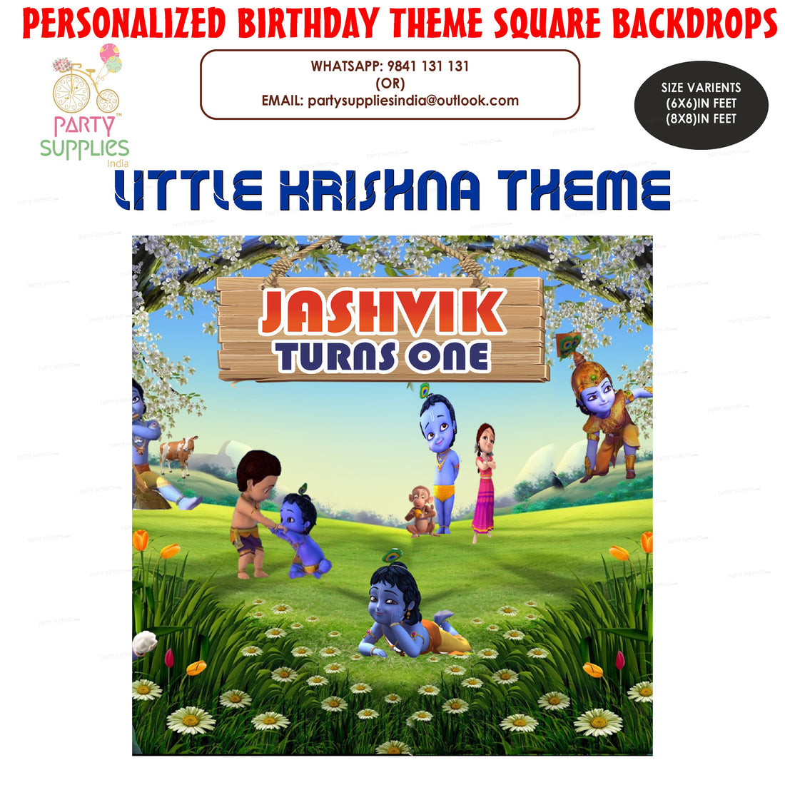 Little Krishna Grass theme Square Backdrop