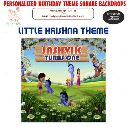 Little Krishna Grass theme Square Backdrop