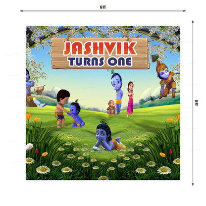 Little Krishna Grass theme Square Backdrop
